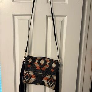 Stylish Black and Orange Patterned Crossbody Bag